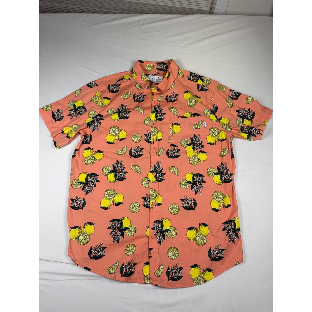 Hurley Mens Peach Lemon Print Short Sleeve Button Down Shirt HSP23SMT-06743 M